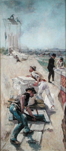 Arbeiter bauen das Hôtel de Ville, Paris von Emile Henri Blanchon