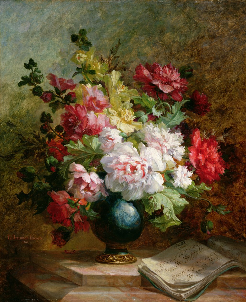 Stillleben mit Blumen und Notenblatt von Emile Henri Brunner Lacoste