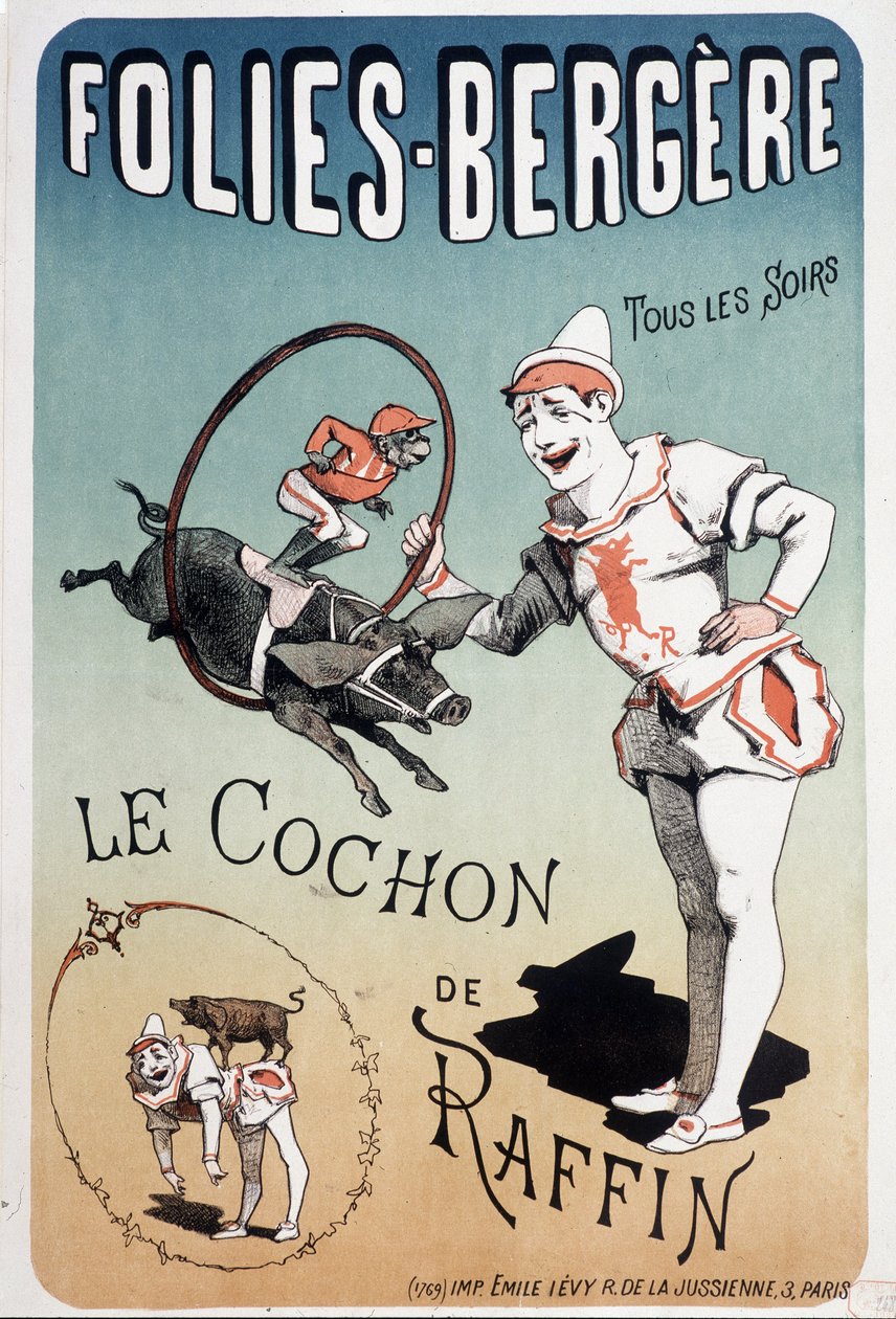 Show: Das Schwein von Raffin, im Folies-Bergère - Plakat von Lévy, Ende des 19. Jahrhunderts von Emile Levy