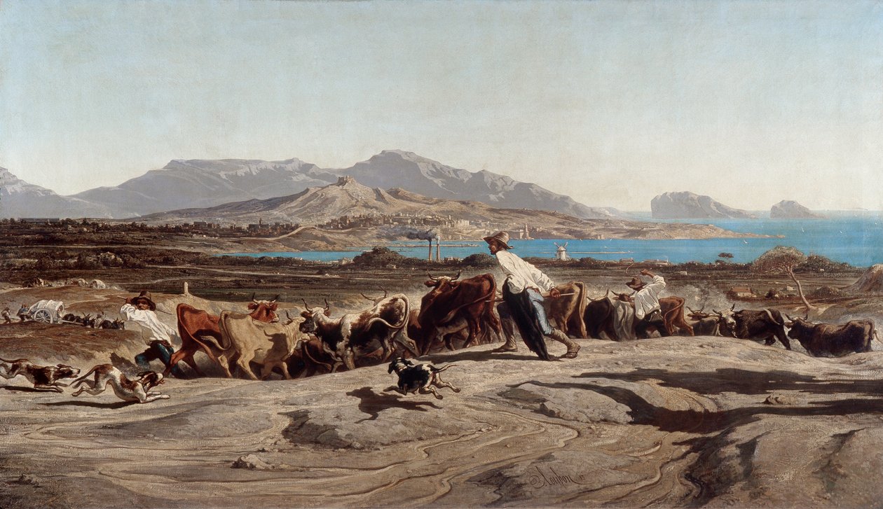 Ansicht von Marseille, Aygalades auf einem Spaziergang - Gemälde von Emile Loubon (1809-1863) von Emile Loubon