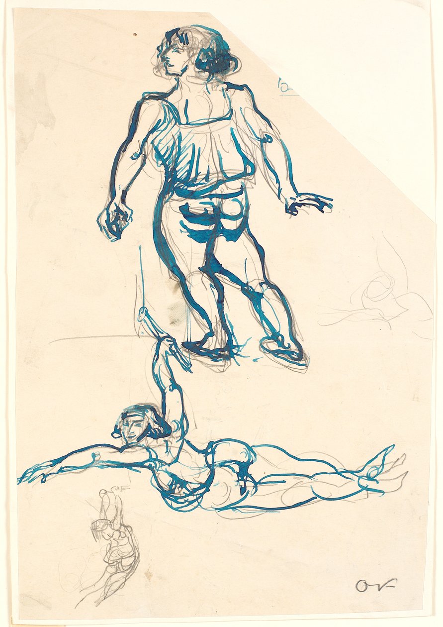 Drei Studien einer weiblichen Akrobatin, auf dem Trapez und gehend von Emile Othon Friesz