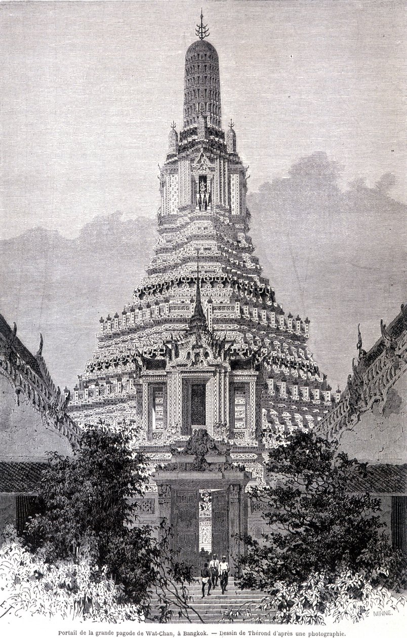 Portal der Großen Wat-Chan-Pagode, Bangkok. Zeichnung von Thérond von Emile Theodore Therond