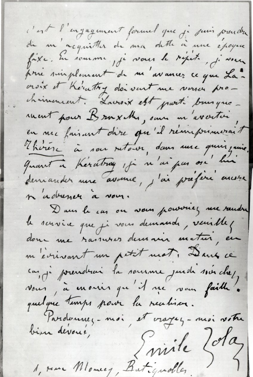 Brief von Zola an Edouard Manet (1832-83), 1868 von Emile Zola