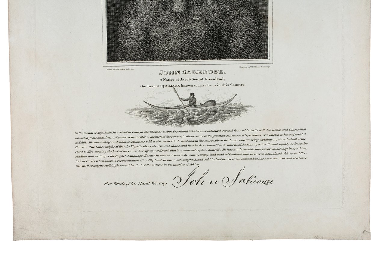 John Sakeouse, ein Eingeborener von Jacob Sound, Grönland, der erste Eskimo, der in diesem Land bekannt wurde, 1816 von Emilia Anderson