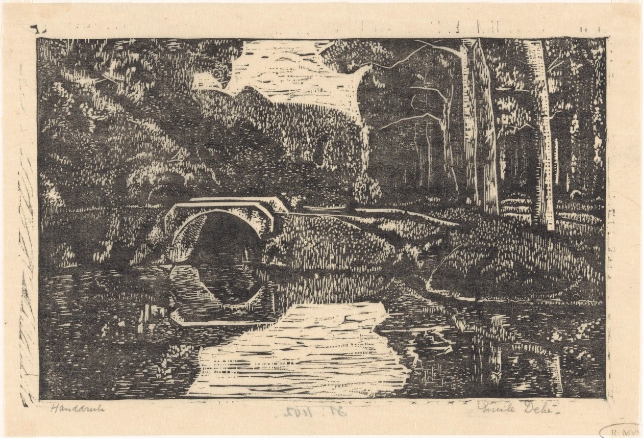 Brücke über einen Graben im Wald von Emilius Wilhelmus Dehé (signed by artist)