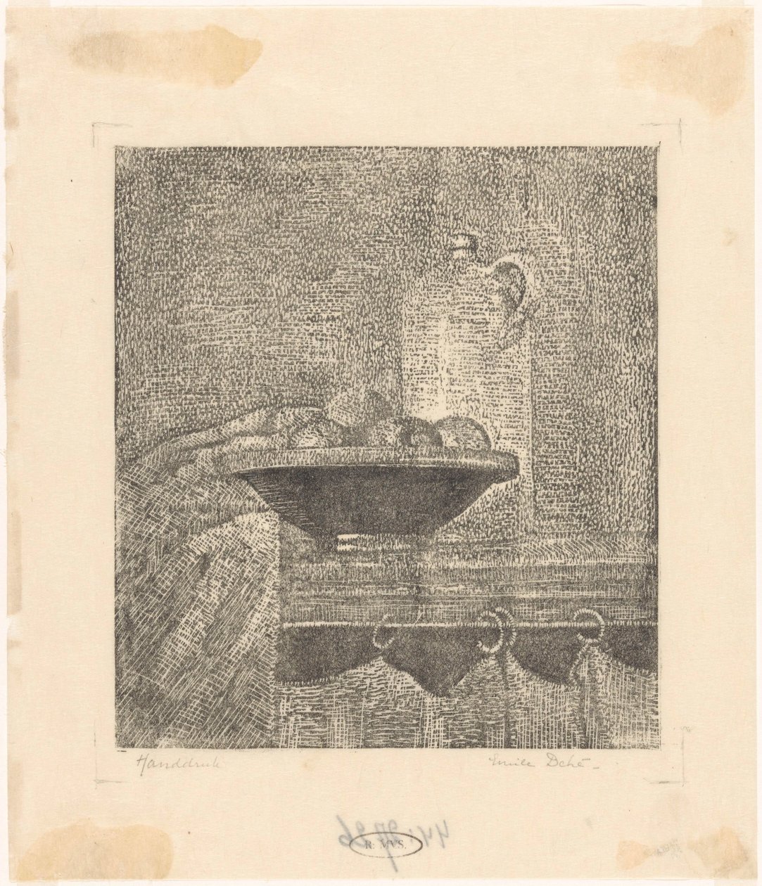 Stillleben mit Krug und Obstschale von Emilius Wilhelmus Dehé (signed by artist)