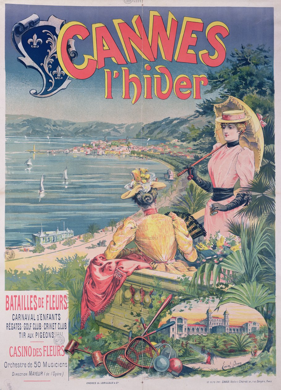 Plakat, das das Casino des Fleurs, Cannes im Winter, 1892 bewirbt von Emmanuel Brun