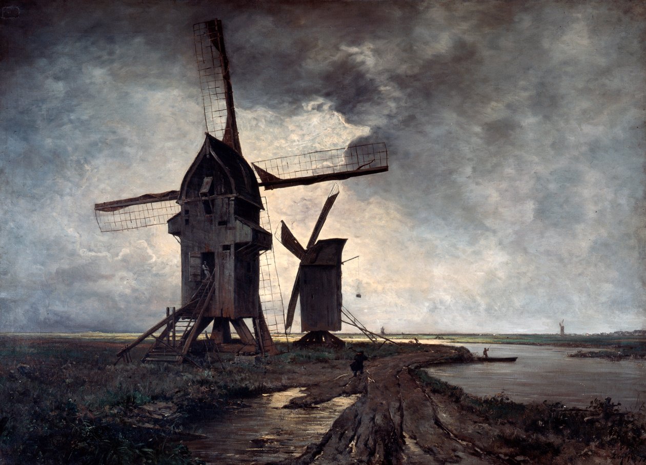 Windmühlen der umliegenden Landschaft von Lille, 1877 von Emmanuel Lansyer