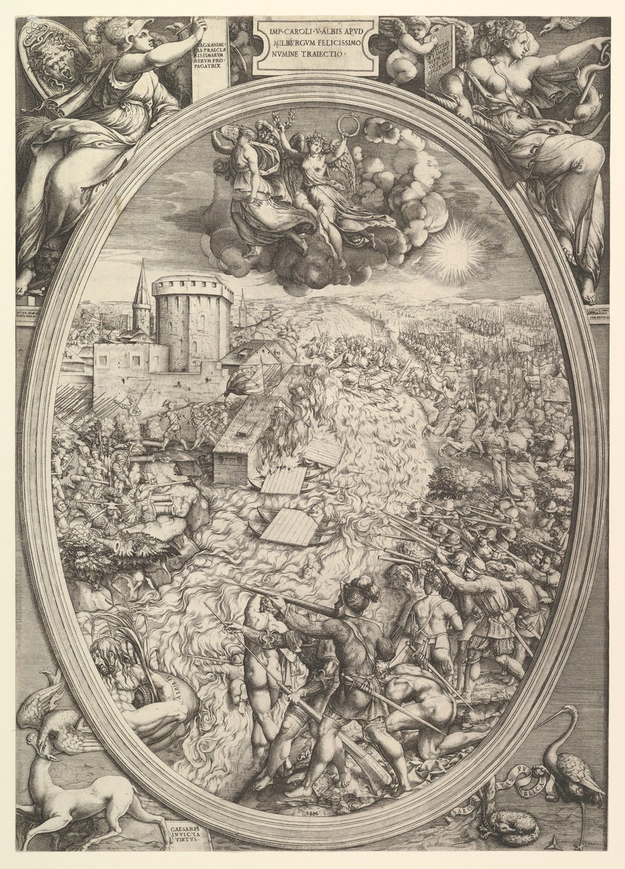 Die Schlacht von Mühlberg mit der Armee von Karl V. beim Überqueren der Elbe, 1551 von Enea Vico