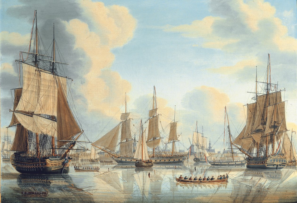 Die Batavische Flotte unter Vizeadmiral Carel Hendrik Verhuell bei Vlissingen von Engel Hoogerheyden