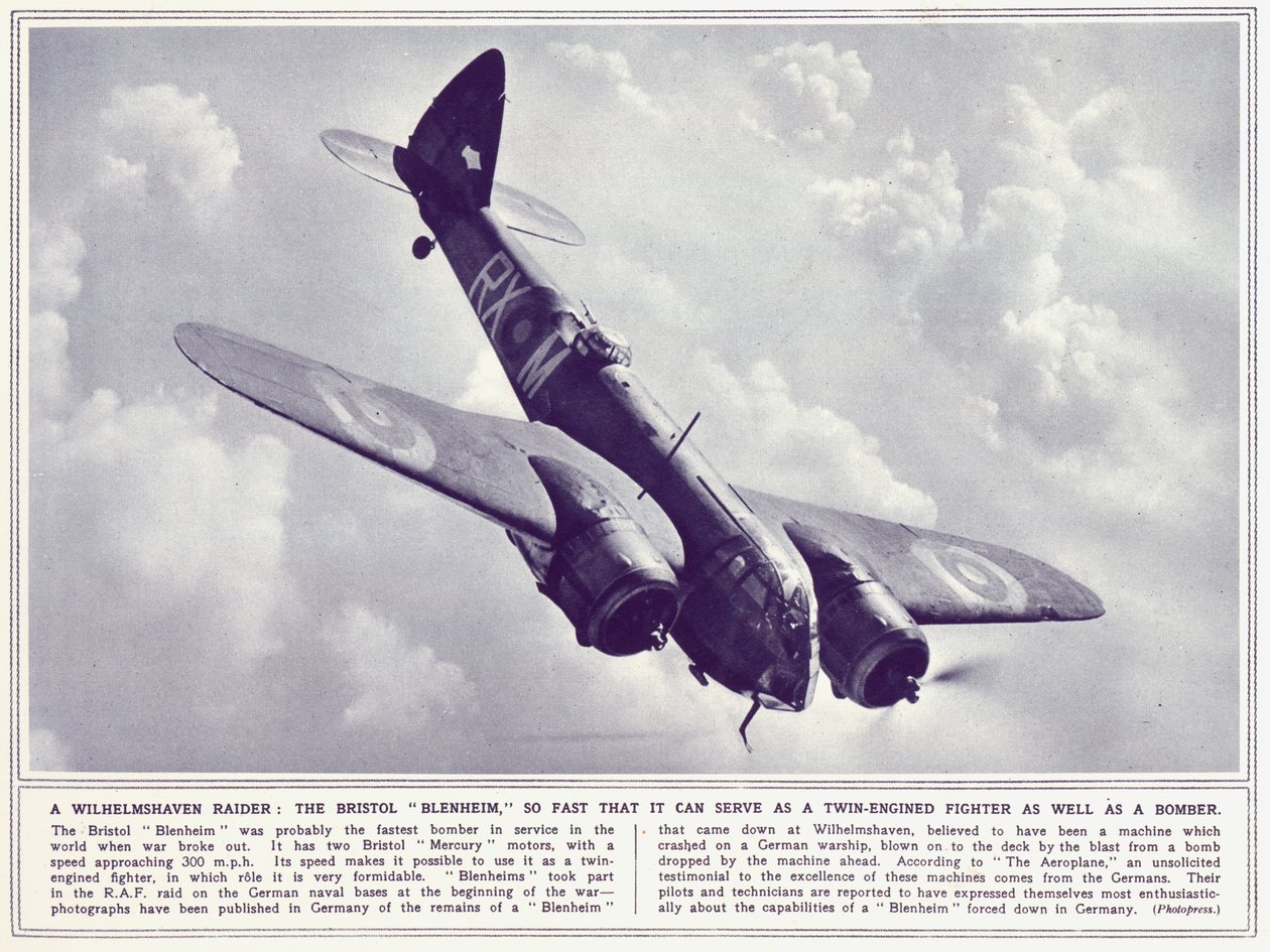 Ein Bristol Blenheim, aus The Illustrated War News, veröffentlicht am 22. November 1939 von English Photographer
