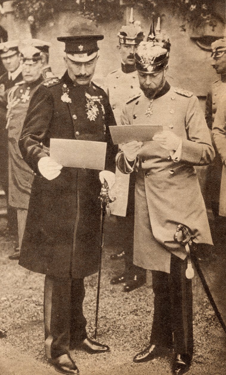 König George V. und Kaiser Wilhelm II. besprechen Einsatzbefehle in Deutschland im Jahr 1913, Illustration aus 