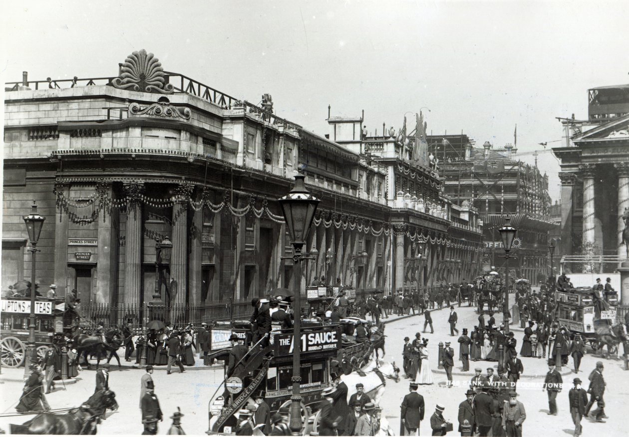 Die Bank of England geschmückt für das Diamantjubiläum von Königin Victoria, 1897 von English Photographer