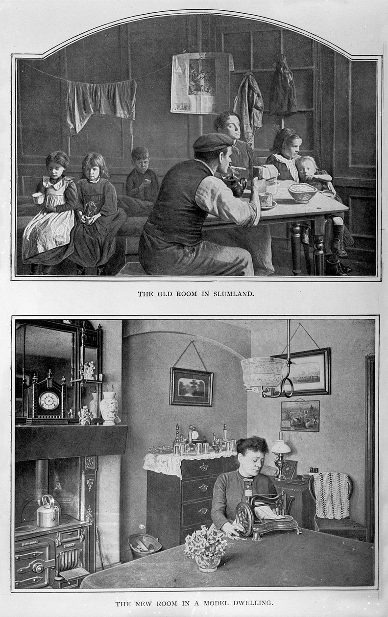 Das alte Zimmer in Slumland und das neue Zimmer in einer Musterwohnung von English Photographer