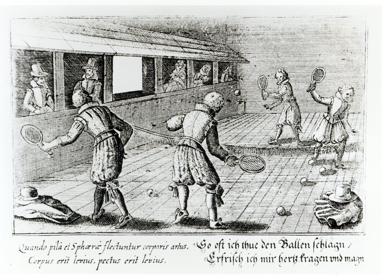 Ein Spiel Real Tennis mit Sportballaden darunter von English School
