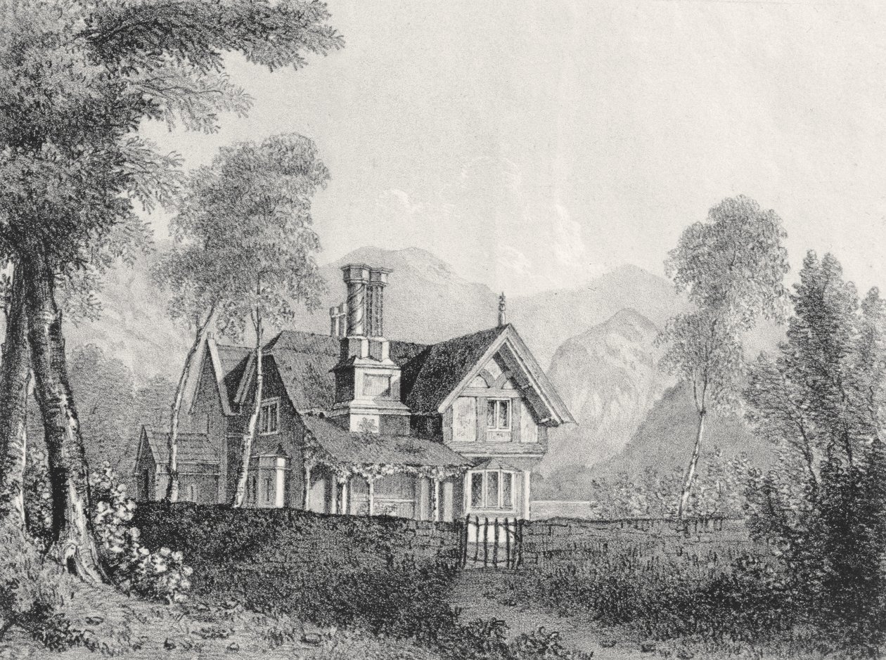 Ein Cottage in einer Landschaft, aus Michael Faradays Sammelalbum, 1825 von English School