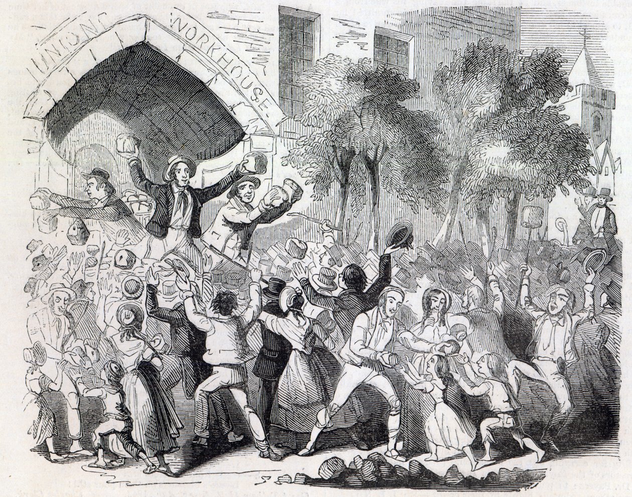Angriff auf das Armenhaus in Stockport im Jahr 1842 von English School
