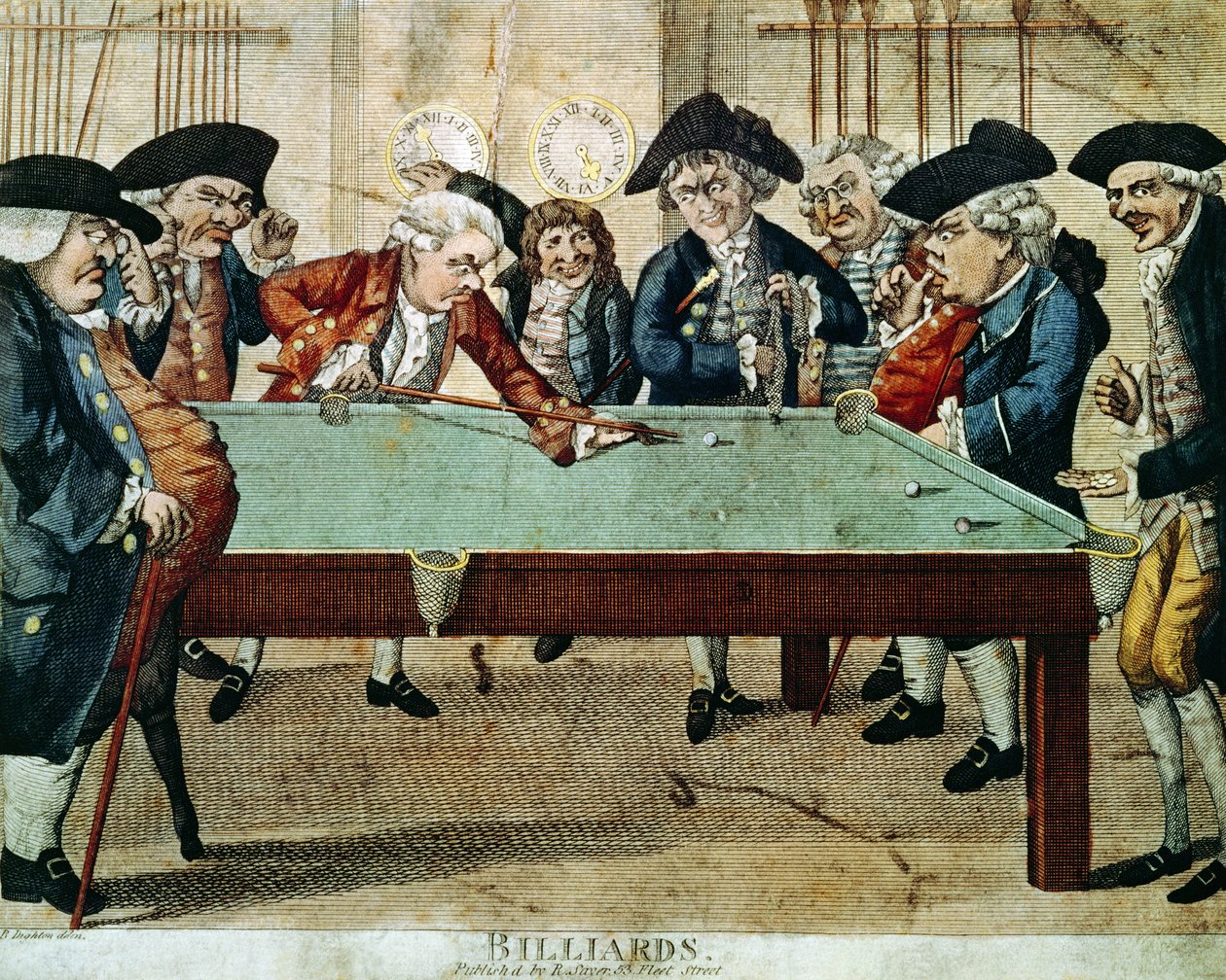 Billard, 18. Jahrhundert, Radierung von R. Sayer von English School