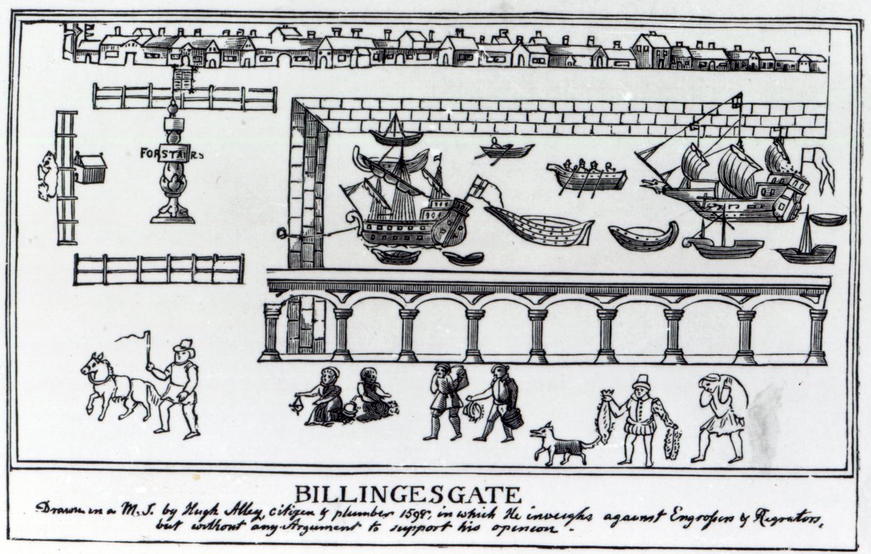 Billingsgate Markt, London, nach einer Originalzeichnung von ca. 1598 von English School