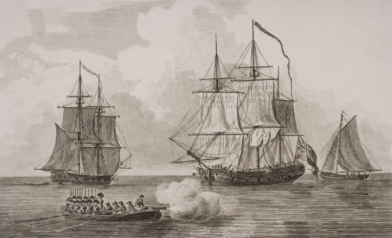 Britische Kriegsschiffe, graviert von Thomas Milton (1743-1827) 1820 von English School