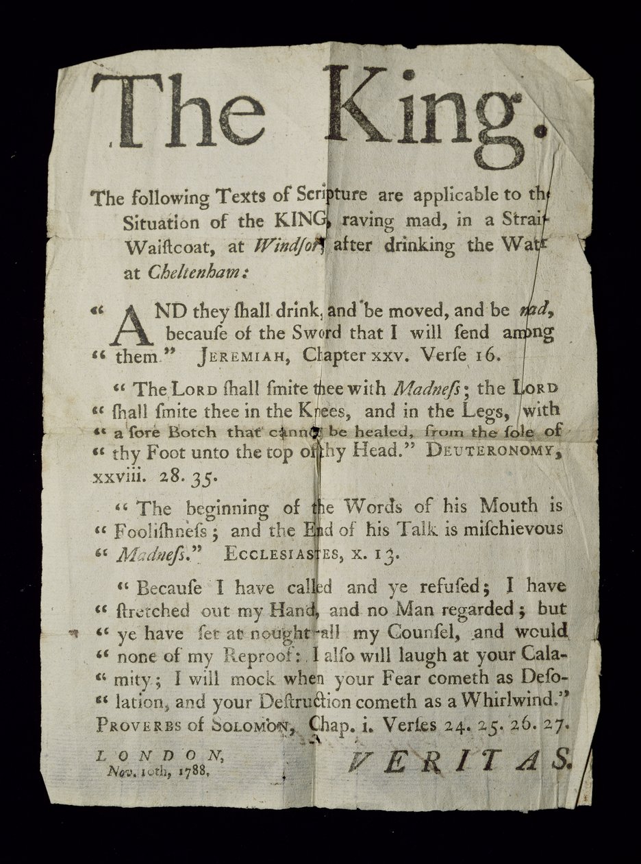 Flugblatt über den Wahnsinn von König Georg III., 1788 von English School