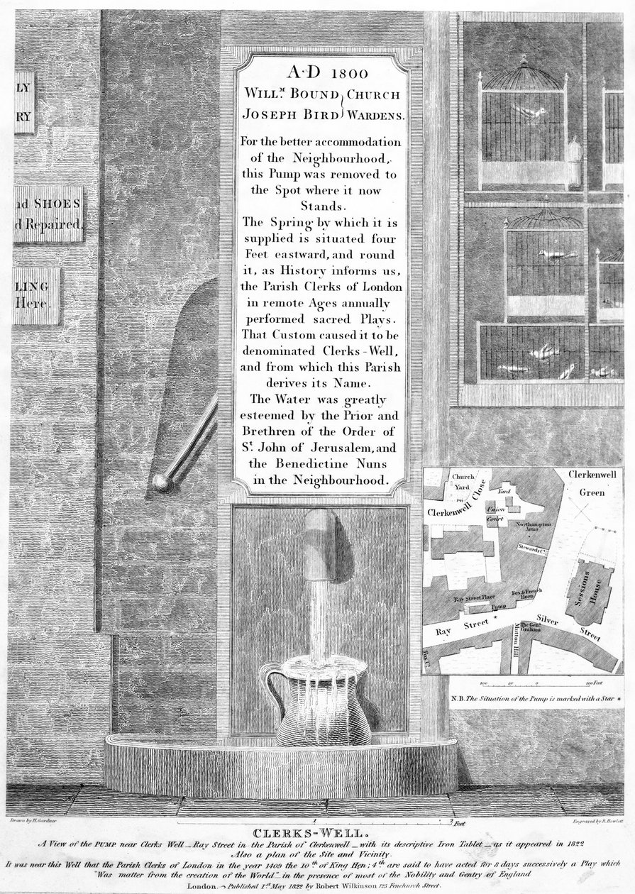 Clerks-Well, Clerkenwell, London, veröffentlicht 1822 von English School