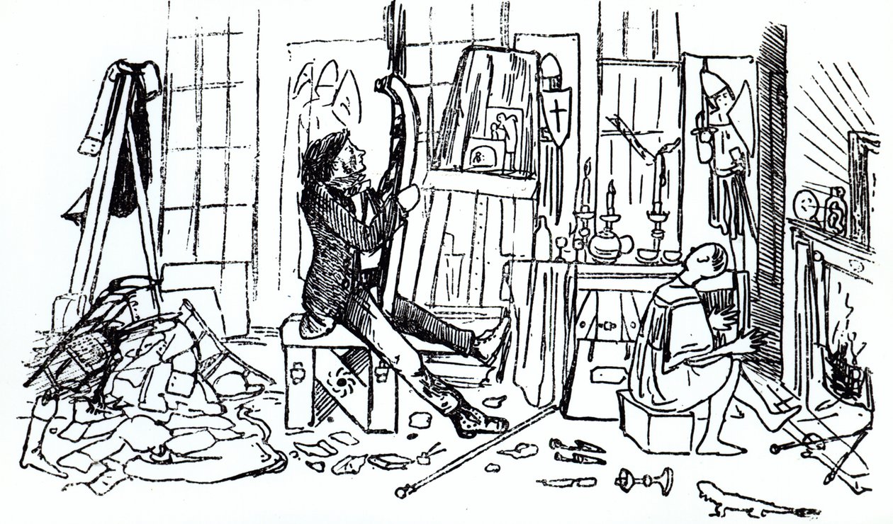 Edward Burne-Jones bei der Arbeit in seinem Studio am Red Lion Square 17, London, ca. 1857 von English School