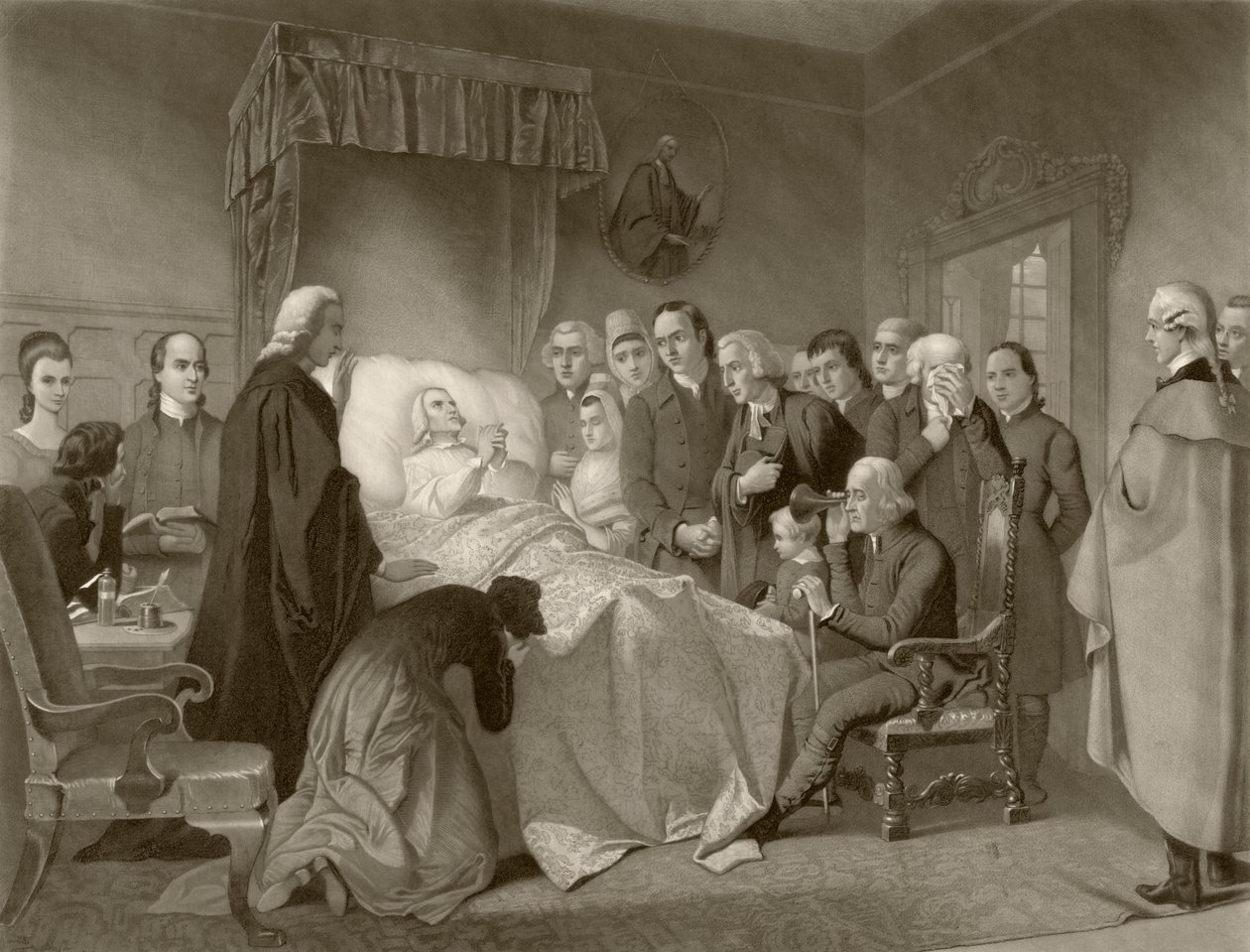 John Wesley auf seinem Sterbebett, nach einem Werk aus dem 19. Jahrhundert, graviert von John Sartain von English School