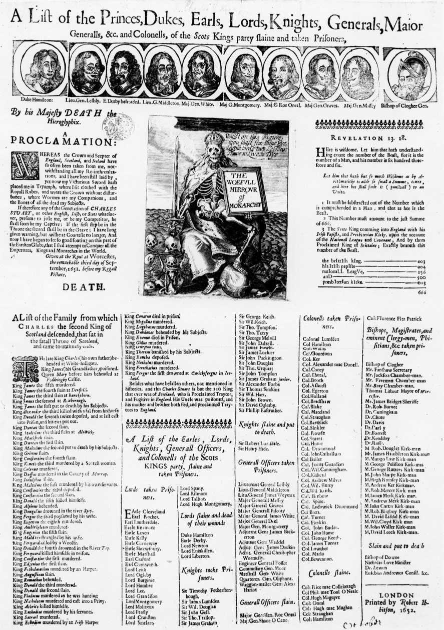 Liste der dem König von Schottland Treuen, die getötet und gefangen genommen wurden, 1652 von English School