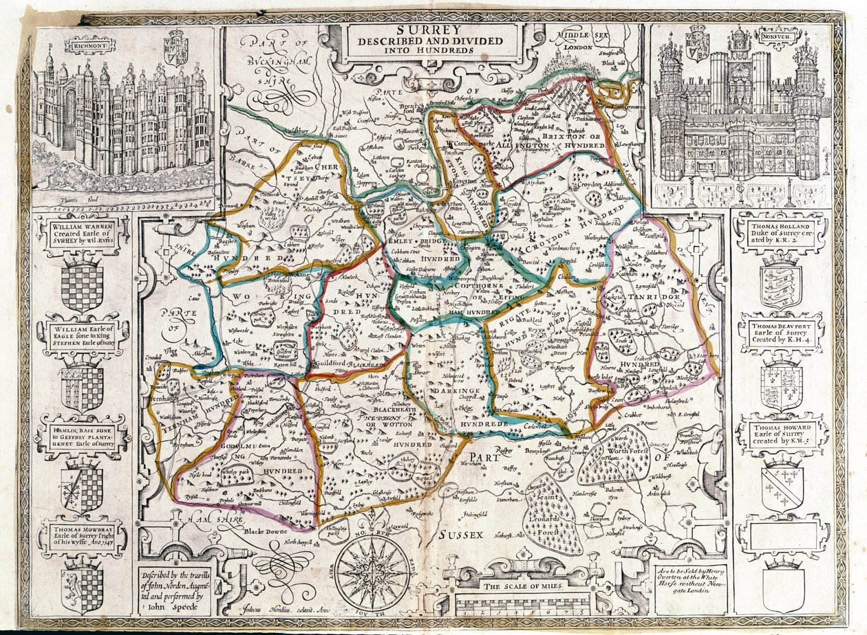 Karte von Surrey, beschrieben und in Hunderte unterteilt von English School