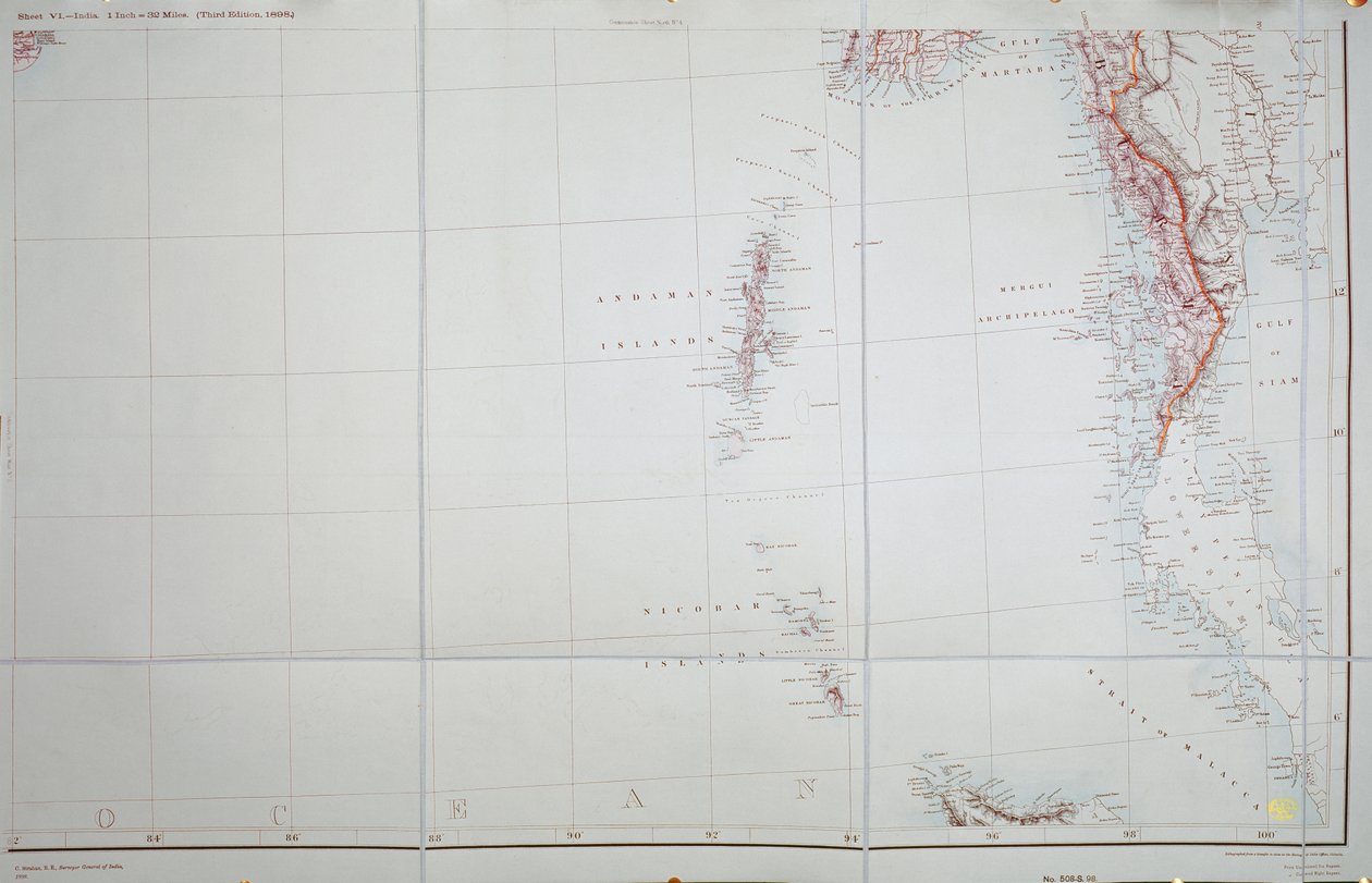 Karte der Andamanen- und Nikobareninseln, Bucht von Bengalen, 1898 von English School