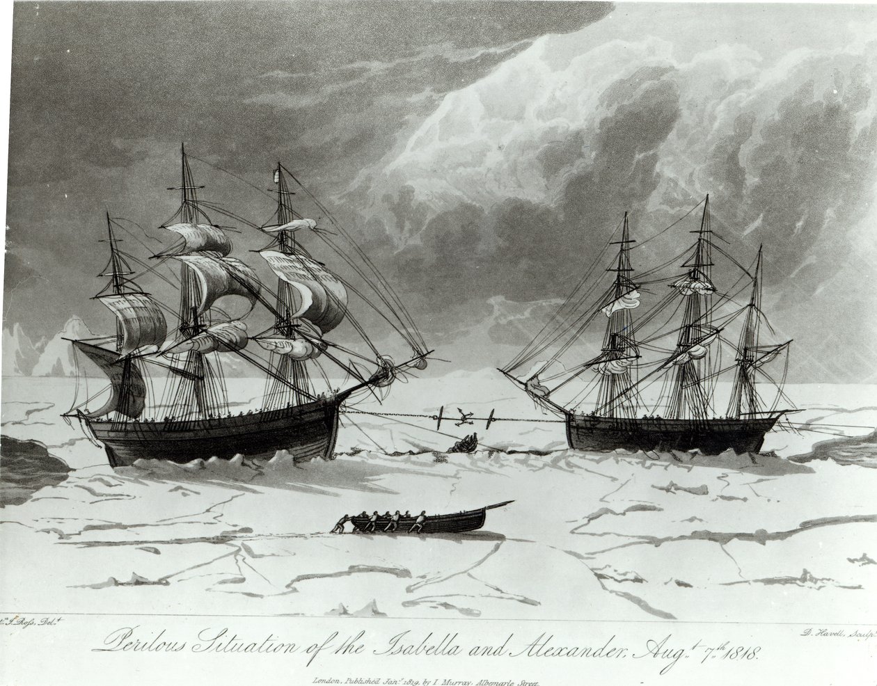Gefährliche Situation der Isabella und Alexander, 7. August 1819 von English School