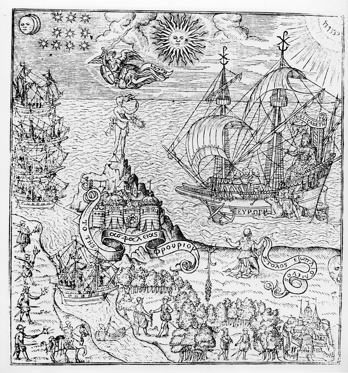 Königin Elisabeth I. (1553-1603) an Bord eines Schiffes von English School