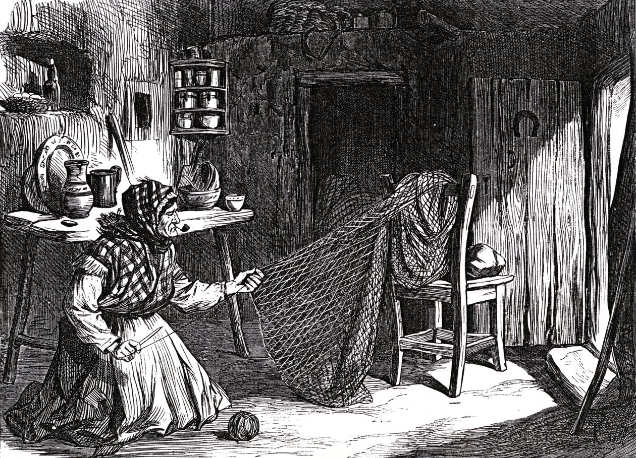 Skizzen aus Irland: Frau beim Netzmachen in Claddagh, Galway, Illustration aus 