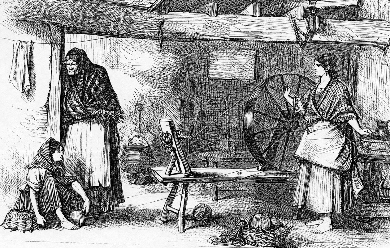 Netzfaden spinnen im Claddagh, Galway, Illustration aus 