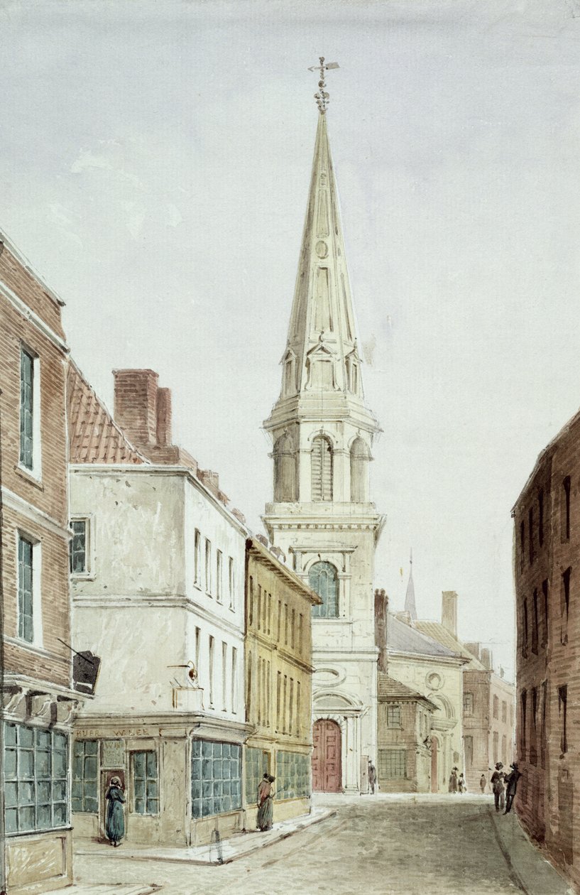 St. Antholins Kirche, Blick von Westen entlang der Watling Street, ca. 1850 von English School