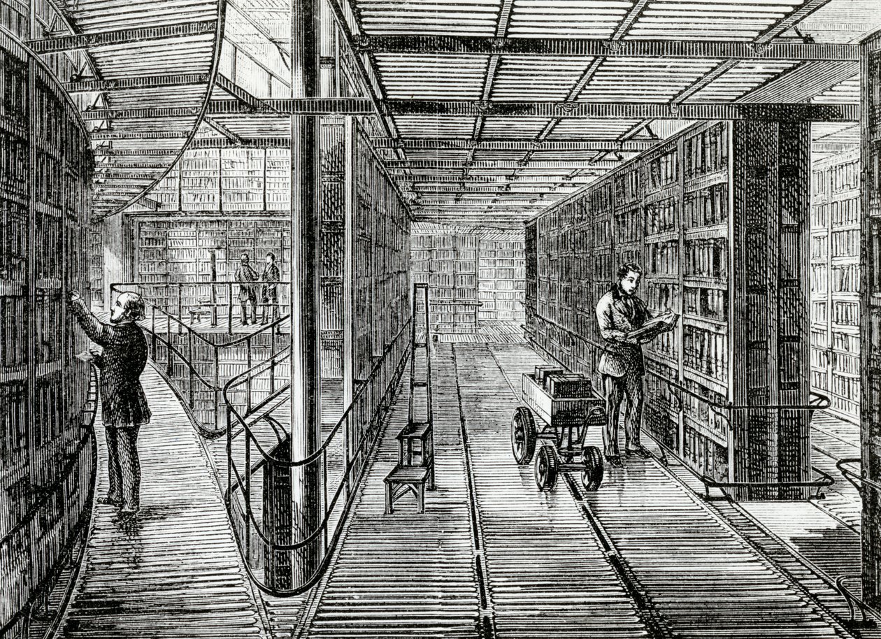 Die Bücherregale im British Museum, Illustration aus 
