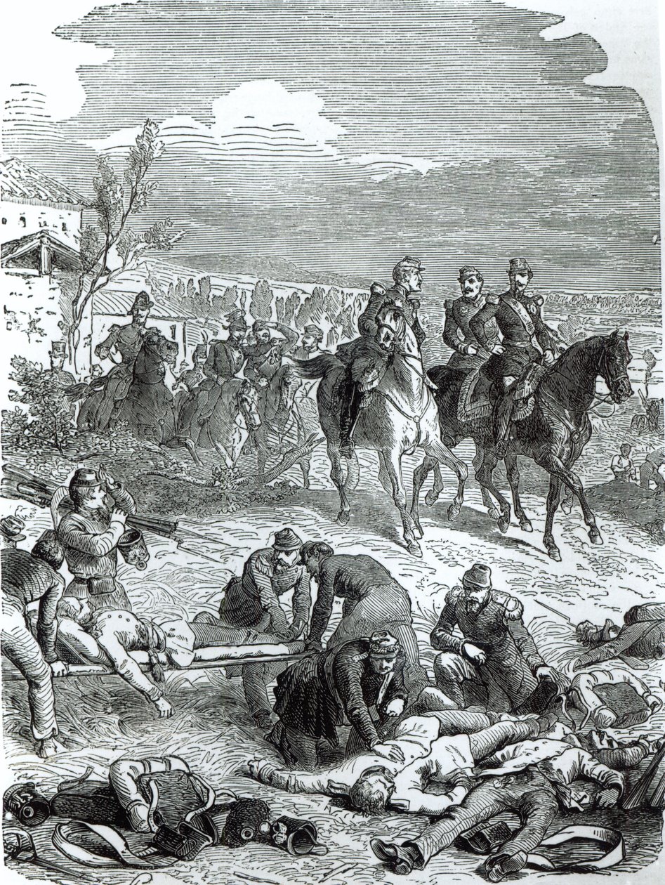 Der Kaiser Napoleon III. auf dem Schlachtfeld von Solferino, 24. Juni 1859 von English School