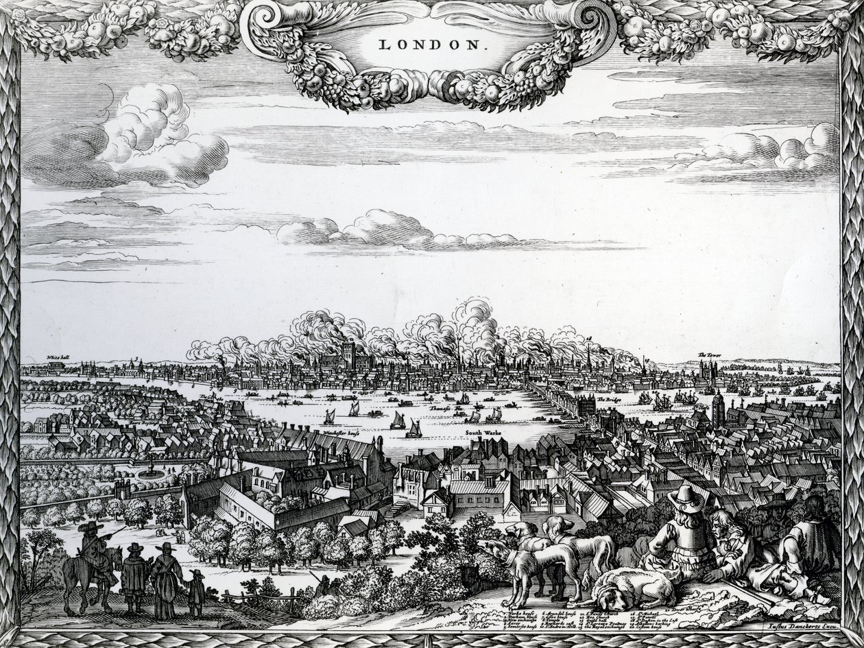 Der große Brand von London, graviert von Justus Danckerts, ca. 1670-90er Jahre von English School