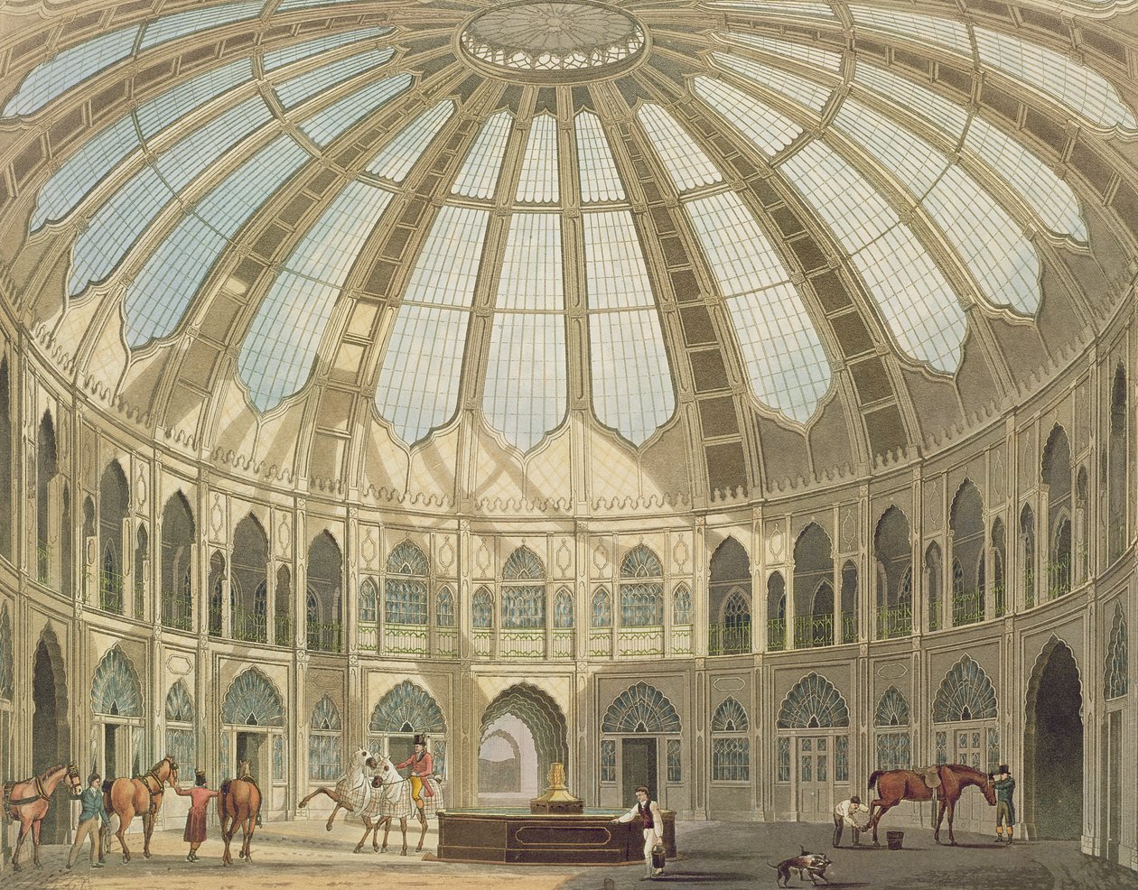 Das Innere der Ställe, aus Ansichten des Royal Pavilion, Brighton von John Nash (1752-1835) 1826 von English School