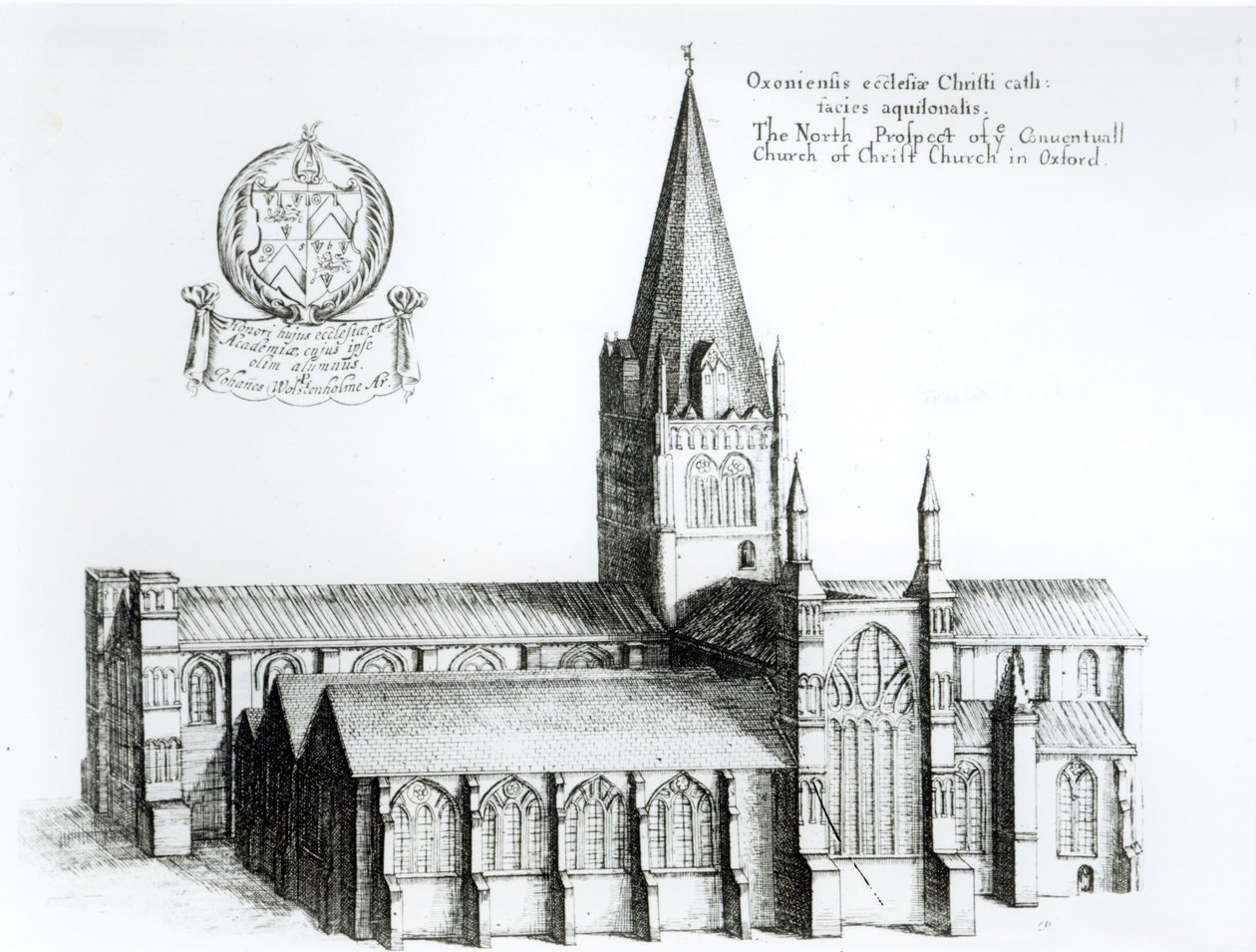 Die Nordansicht der Konventualkirche von Christ Church in Oxford (Gravur) (s/w Foto) von English School