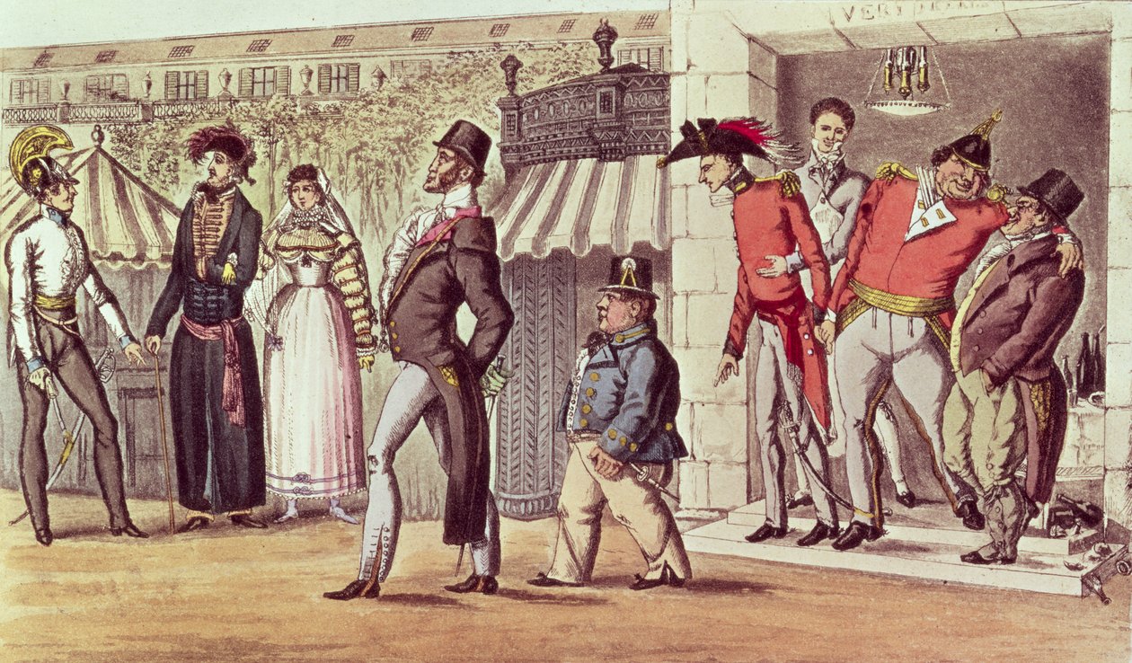 Die Besetzung von Paris, 1814. Englische Besucher im Palais Royal von English School
