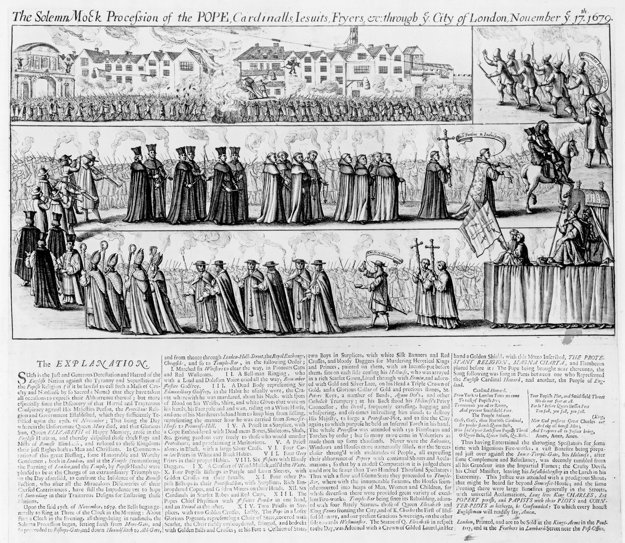 Die feierliche Scheinprozession des Papstes, der Kardinäle, Jesuiten und Mönche durch die Stadt London am 