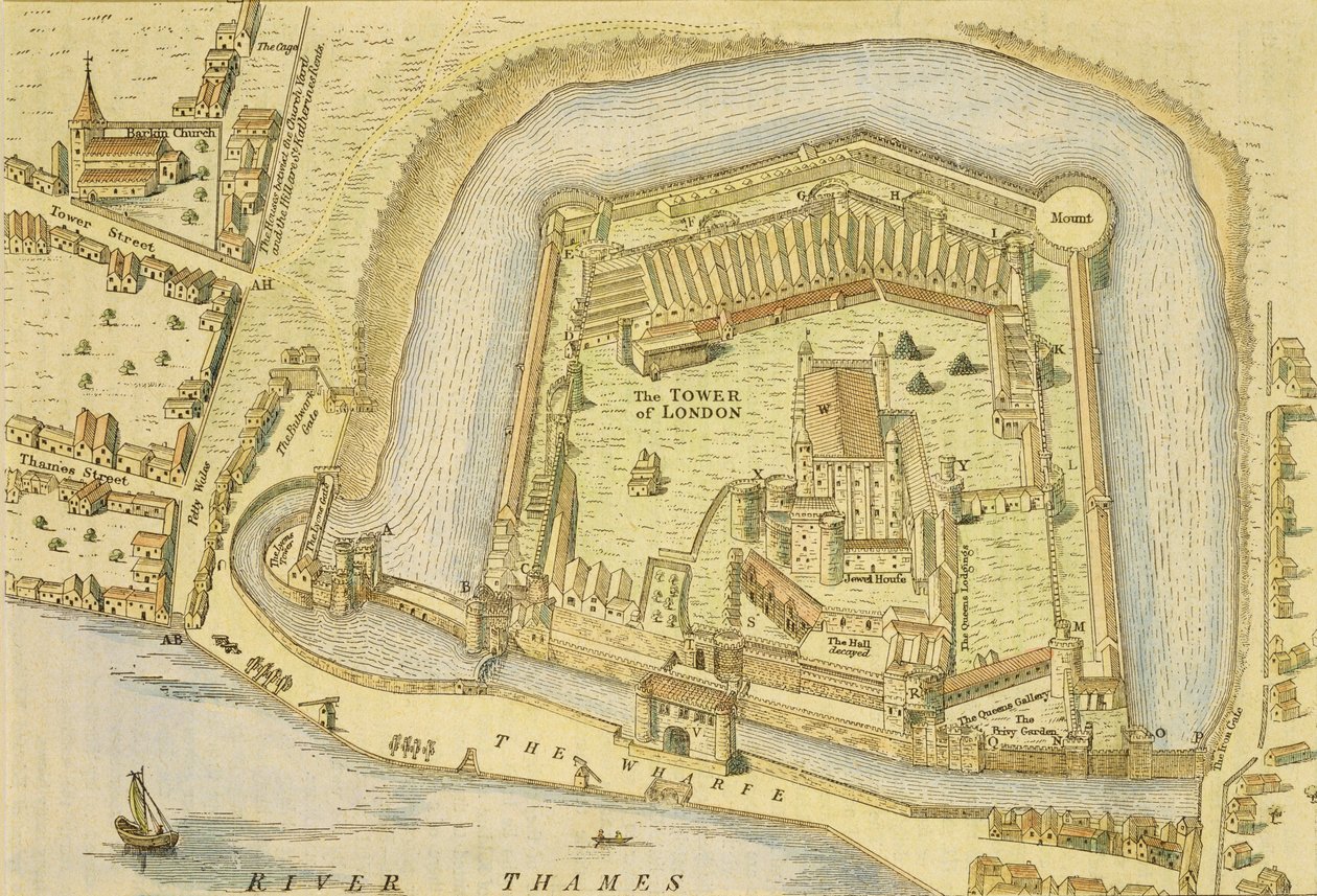 Der Tower of London, nach einer Vermessung von 1597 von W. Haiward und J. Gascoyne von English School
