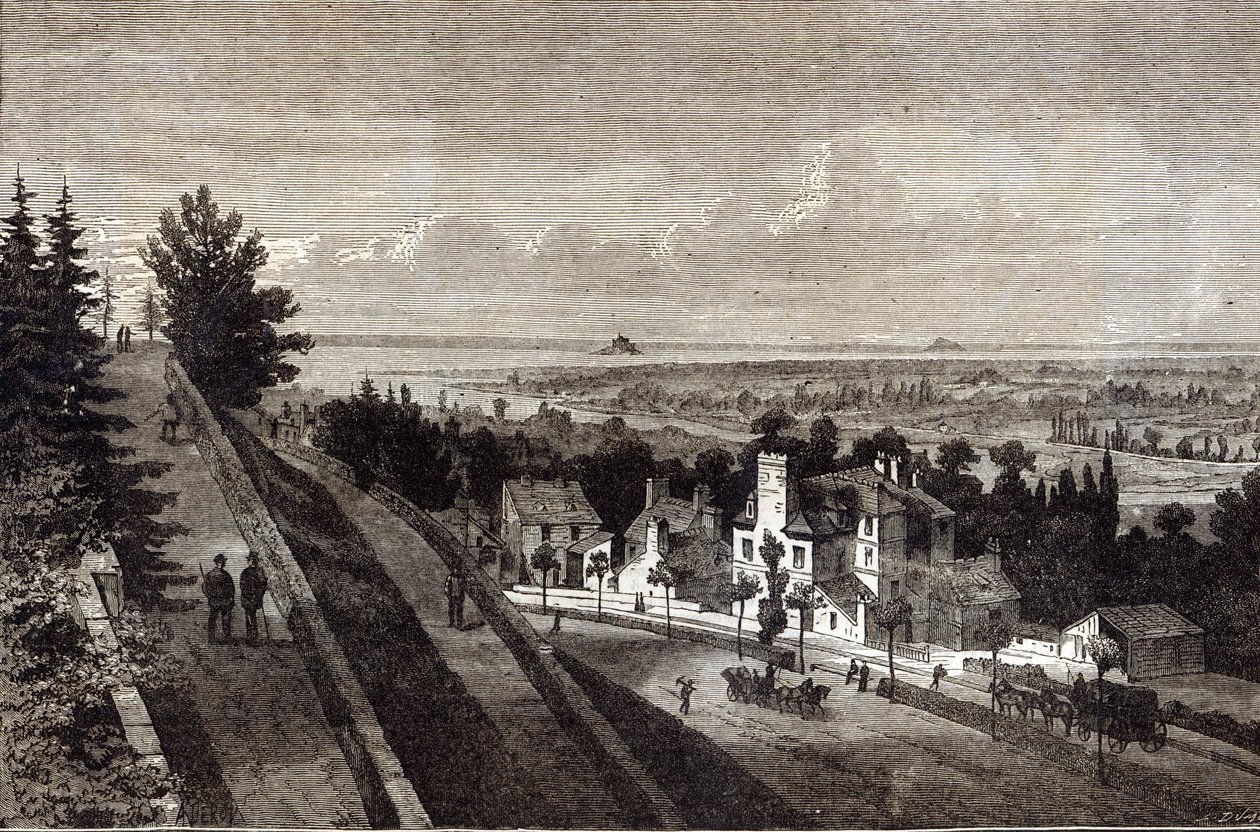 Blick auf die Bucht von Mont St. Michel, von Avranches, Normandie, aus The Graphic, 1877 von English School