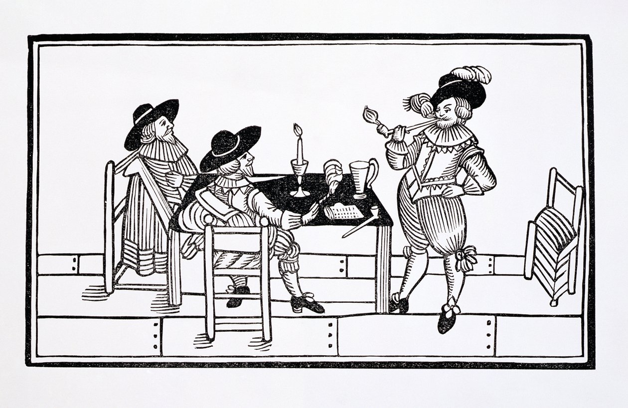 Weinbauern in einem Tudor-Ale-Haus, aus einem Flugblatt Gesundheit für alle, 1642 von English School