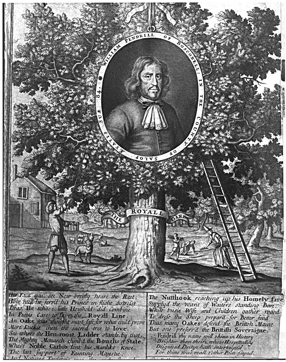 William Pendrill und die Boscobel-Eiche, ca. 1700 von English School