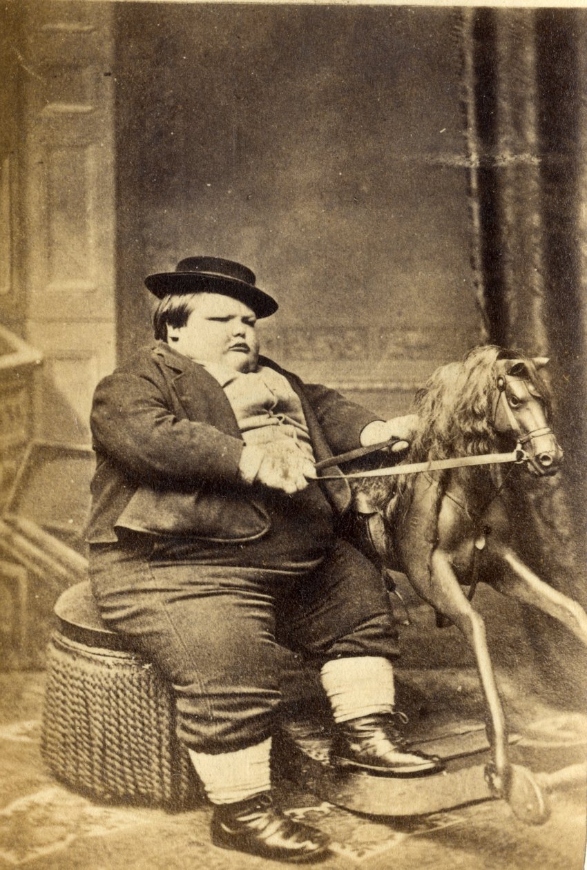 Meister Richard Beanham bei seinem Schaukelpferd, 1870er Jahre von English Photographer