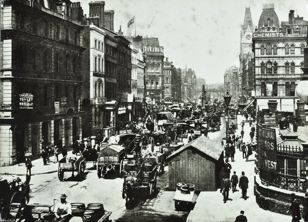 New Bridge Street, Blick auf Ludgate Circus, City of London, 1890 von English Photographer