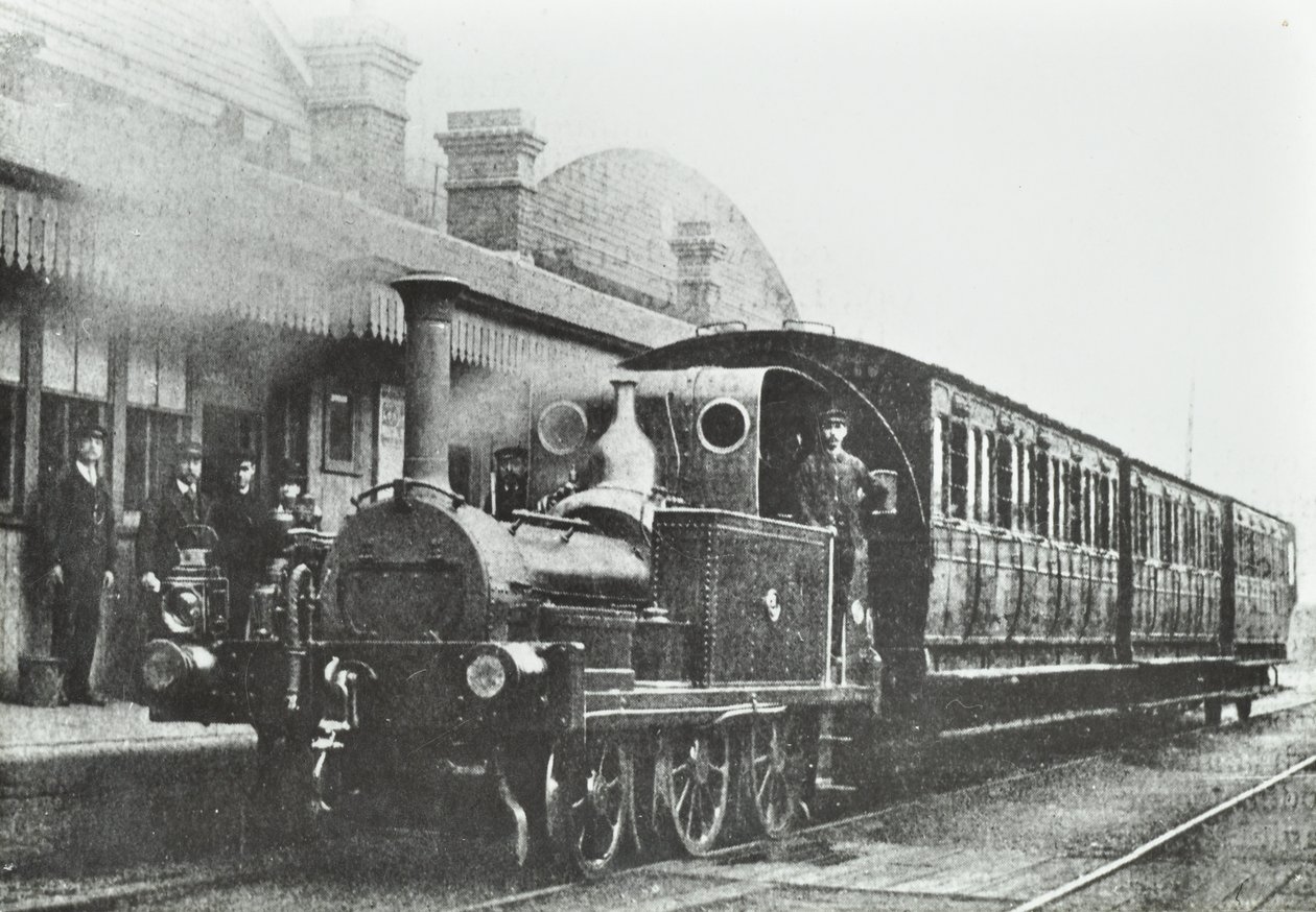 South Dock Station: eine vierachsige Tanklokomotive am Bahnhof, 1880 von English Photographer